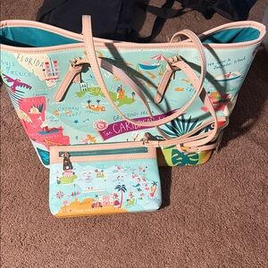 Caribbean Sea Tropical Map Print Tote Beach Bag and wristlet New